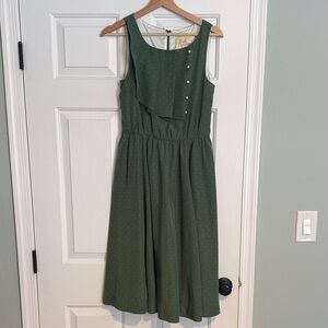 ModCloth Green Polka Dot Midi Dress Size M Cottagecore A-Line Sleeveless